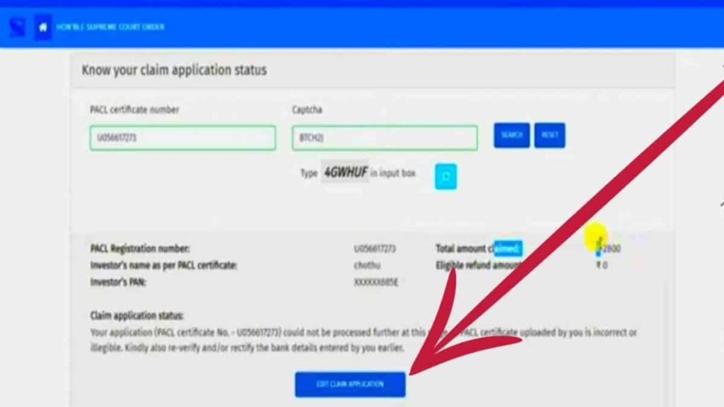 pacl Know your claim application status
