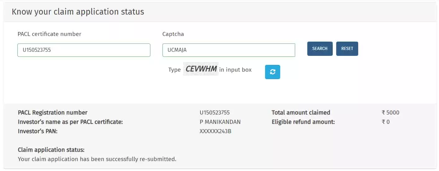 Your claim application has been successfully re-submitted.